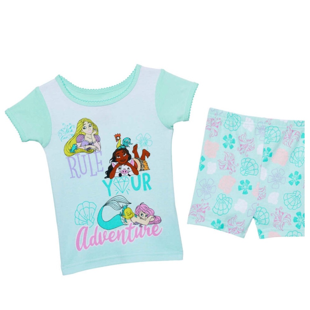NEW Girl’s Disney Princess 4-piece Pajamas set -pink/mint - Picture 9 of 10